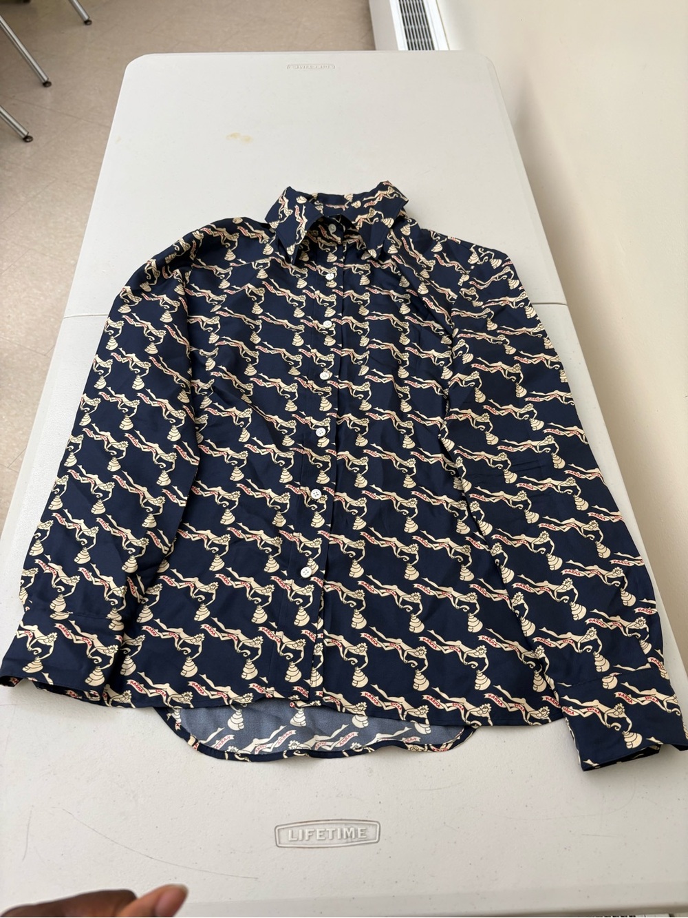 Women's Navy Patterned Button-Down Shirt